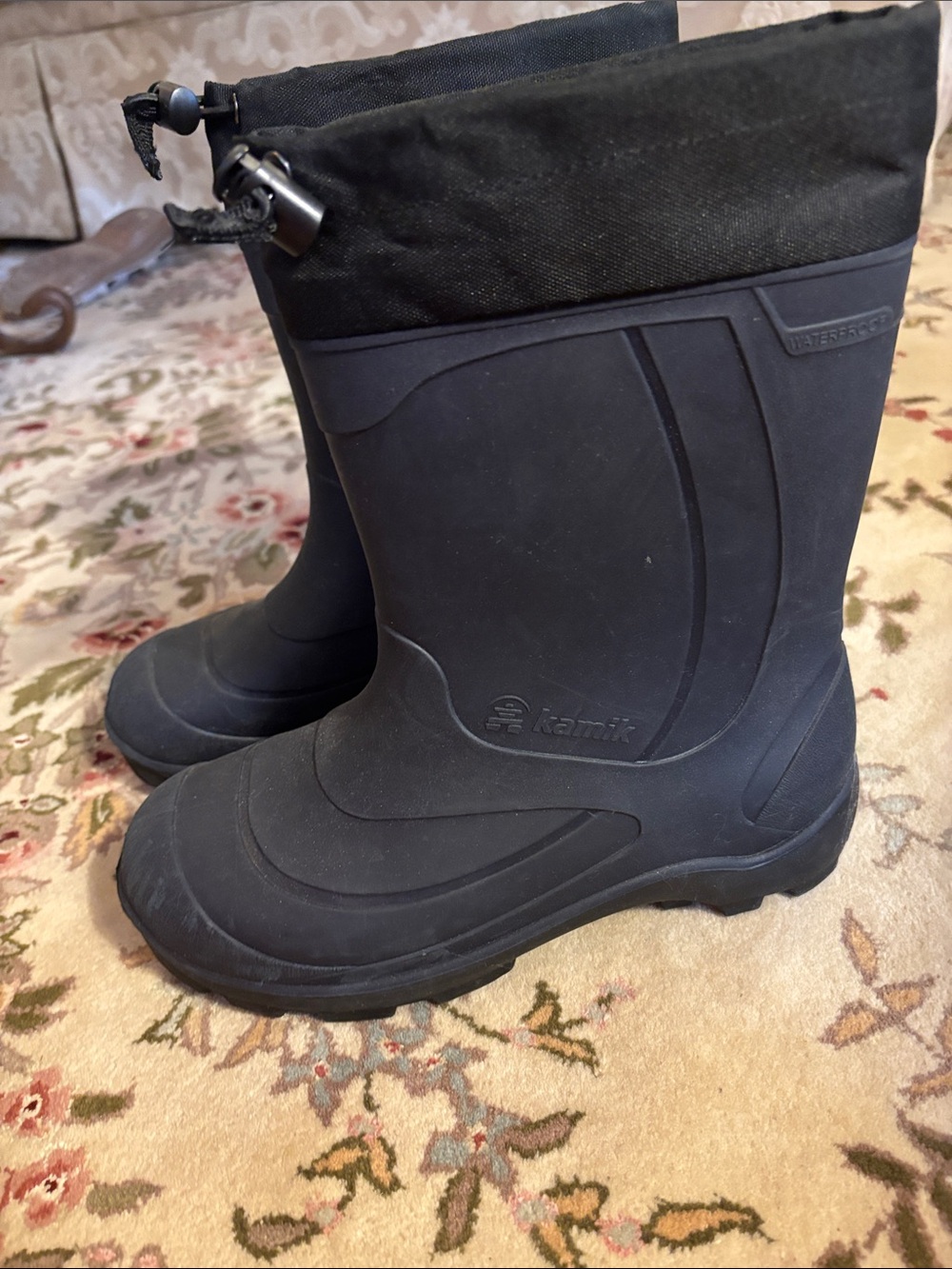 Kamik Boy’s Black Waterproof Snow Boots with Drawstring Cuff
